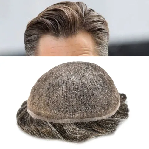 Vista 46 de Pieza de pelo para hombre, sistema de reemplazo de cabello de piel ultra fina para hombres, pieza de pelo de tupé para hombres, cabello humano real