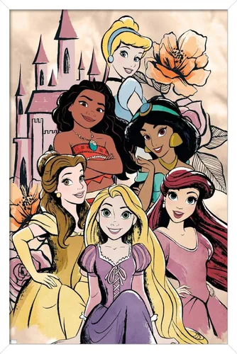 Vista 13 de Disney Ultimate Princess Celebration - Póster de pared de grupo castillo, 22.4 pulgadas de largo x 14.7 pulgadas de ancho, versión enmarcada