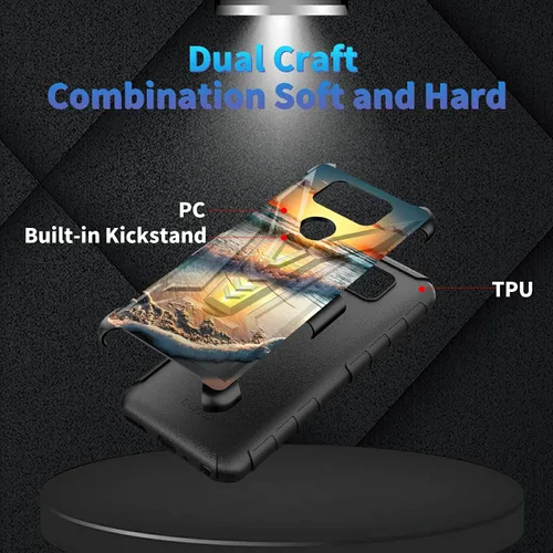 Vista 2 de Funda para AT&T Maestro Max 2021/Cricket Ovation 2 con protector de pantalla de vidrio templado, funda resistente con función atril integrada