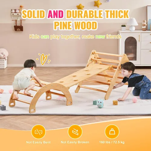 Vista 3 de VEVOR Pikler - Juego de triángulos escalador 5 en 1, juguetes de escalada para niños pequeños plegables en interiores con arco y rampa y escalera