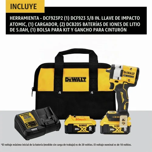 Vista 2 de DEWALT DCF923P2 ATOMIC 20V MAX* 3/8 pulgadas Llave de impacto inalámbrica con kit de yunque de anillo de cerdo