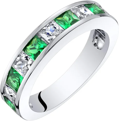 Vista 7 de PEORA Anillo de boda Half Eternity para mujer, plata de ley 925 con piedras preciosas de corte princesa, tallas 5 a 9