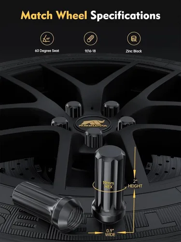 Vista 2 de MIKKUPPA 20 tuercas de llanta 9/16-18 – Reemplazo para Ram 1500 1994-2011, Dodge Dakota 2005-2010, rueda Durango 2004-2009, negro 7 estriado