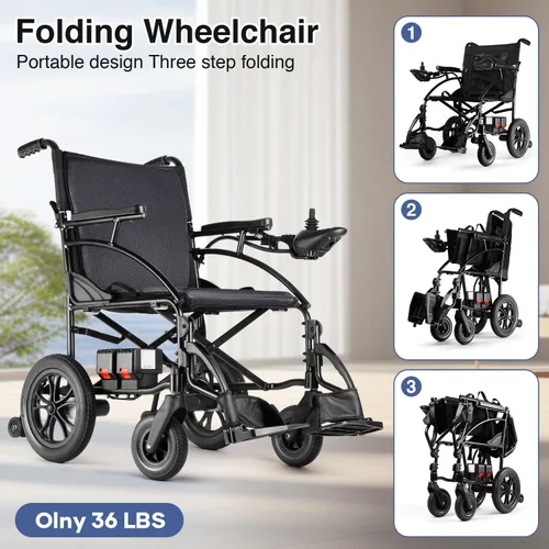 Vista 4 de SLF30 Sillas de ruedas eléctricas para adultos, silla de ruedas motorizada plegable y duradera con asiento de 19 pulgadas y soporta hasta 300 libras