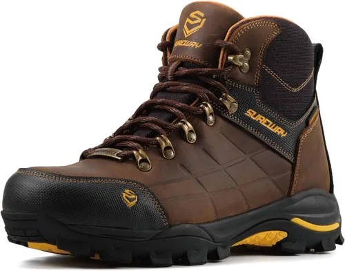 Vista 8 de SUREWAY Botas de trabajo para hombre de 6 pulgadas, suaves, impermeables, ligeras, impermeables, de cuero, con cordones, resistentes al Puntera