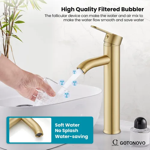Vista 6 de gotonovo Grifo para Lavabo Vessel Grifo de Baño Moderno de 1 Orificio Montaje en Cubierta Lavatorio Tocador Grifo Mezclador de Una Sola Manija