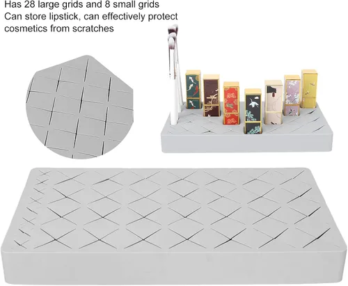 Vista 2 de Organizador minimalista de lápiz labial, caja de almacenamiento de maquillaje de silicona, 36 rejillas, gris, belleza/maquillaje