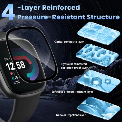 Vista 2 de 3 protectores de pantalla para Fitbit Versa 4, Fitbit Versa 3, Fitbit Sense 2, Fitbit Sense 2, protector de pantalla de cobertura completa