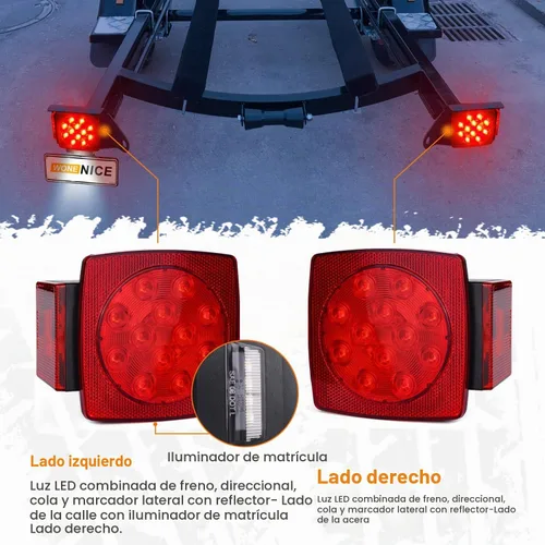 Vista 4 de WoneNice - Kit de luz trasera LED sumergible para remolque de barco y cableado, función combinada de parada, luces traseras/de circulación, giro