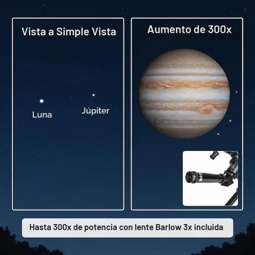 Vista 6 de BARSKA Starwatcher telescopio refractor de 400 x 70 mm con trípode de mesa y funda de transporte