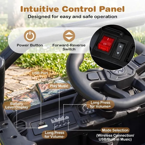Vista 6 de Costzon Camión UTV de 24 V para niños con maletero y 2 motores de 100 W Camuflaje