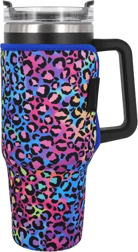 Vista 11 de Fundas aisladas de neopreno reutilizables, idea para vaso de 40 onzas con asa (solo mangas de taza) (China floral abstracta) Reusable Neoprene