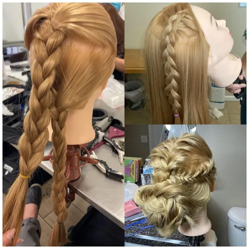Vista 6 de Headdoll Cabeza de maniquí de 26 a 28 pulgadas, cabeza de maniquí para peinar el cabello y soporte de mesa libre, cabeza de entrenamiento, maniquí