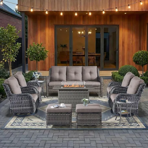 Vista 126 de HUMMUH Juego de 2 Sillas Giratorias Mecedoras de Mimbre para Patio Exterior, Juego de Muebles de Sillas Mecedoras de Ratán (Marrón, Azul) 50,000