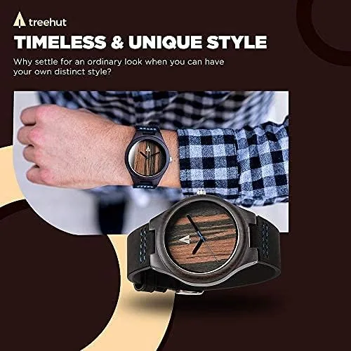 Vista 4 de Treehut - Reloj de pulsera analógico para hombres, de madera con correa de piel auténtica, estilo elegante.