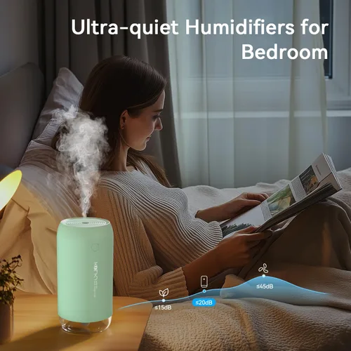 Vista 5 de Mini humidificador portátil, humidificador pequeño de niebla fría de 11.8 fl oz para plantas, humidificador de escritorio personal USB para Verde