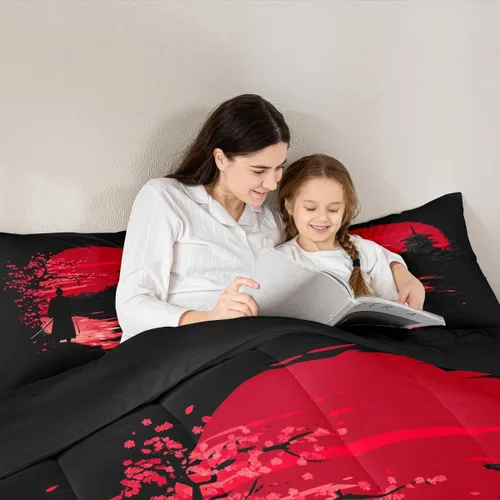 Vista 5 de Erosebridal - Juego de edredón Samurai, juego de ropa de cama al atardecer, edredón japonés de samurái cálido y suave, decoración de dormitorio