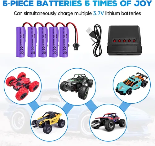 Vista 2 de 5 unidades 3.7 V 1000 mAh Lipo batería con cargador 5 en 1 RC Toy Car Battery SM-2P Plug para TB202 TB201 TM201 TM202 TC141 DE35 DE38 DE40 DE50 RC