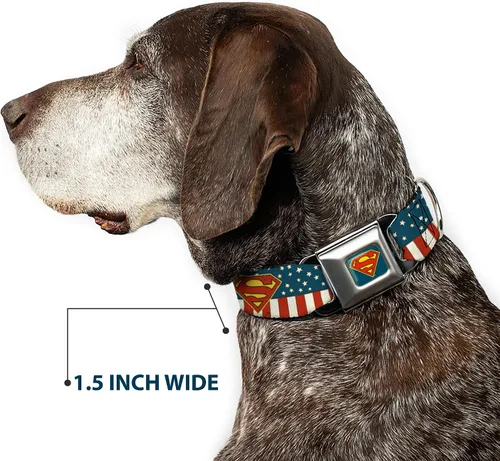 Vista 7 de Buckle-Down Collar de perro con hebilla de cinturón de seguridad, Superman Shield Americana Rojo/Blanco/Azul/Amarillo – 1 pulgada de ancho – Se