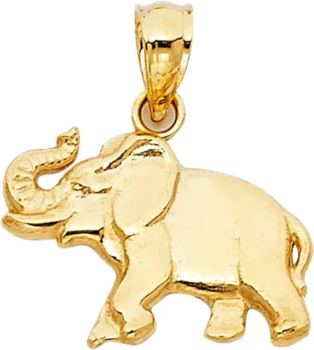 Vista 2 de Colgante de elefante de oro amarillo de 14 quilates con collar de cadena de Singapur de 0.047 in
