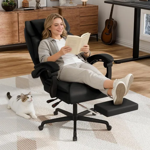 Vista 2 de Furmax Silla de oficina de masaje con reposapiés, 6 puntos de vibración, 400 libras, silla de oficina grande y alta para personas pesadas, silla