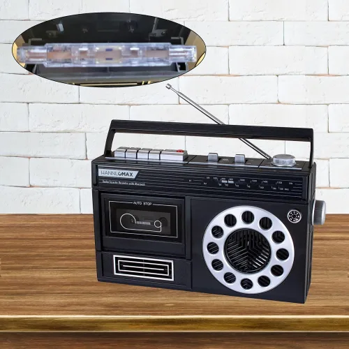 Vista 6 de HANNLOMAX HX-601K Grabadora portátil de casete de radio AM/FM con Bluetooth, grabaciones desde micrófono o radio incorporado, conector para Negro