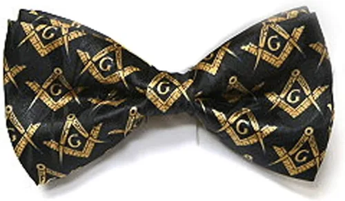 Vista 2 de Masónico RegaliaPajarita para Freemason Lodge atuendoPajarita Negro Pajarita con repetición de diseño de brújula y cuadrado de oro. Para mampostería