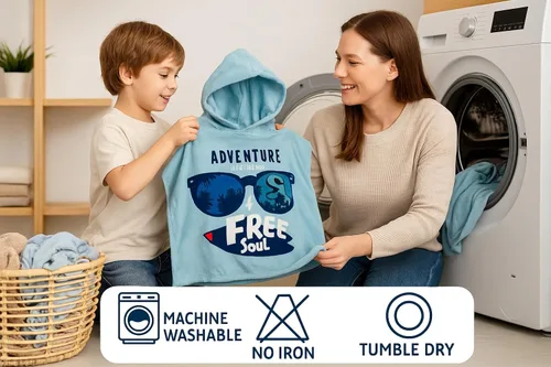 Vista 6 de Toalla de poncho de playa con capucha para niños, 100% algodón turco en el interior y microfibra de secado rápido en el exterior - Suave