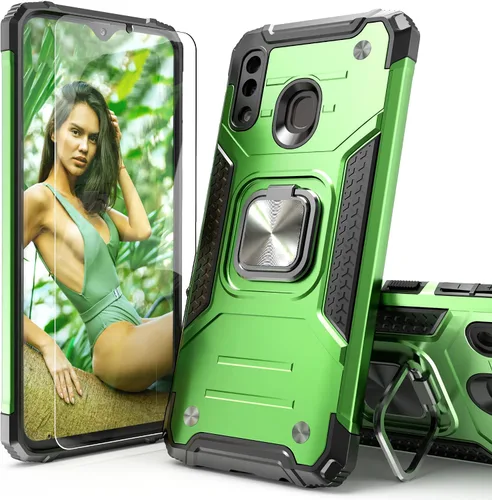 Vista 14 de Funda para Galaxy A20 con protector de pantalla, a prueba de golpes, a prueba de caídas, ajuste delgado, con soporte de automóvil, cubierta Negro