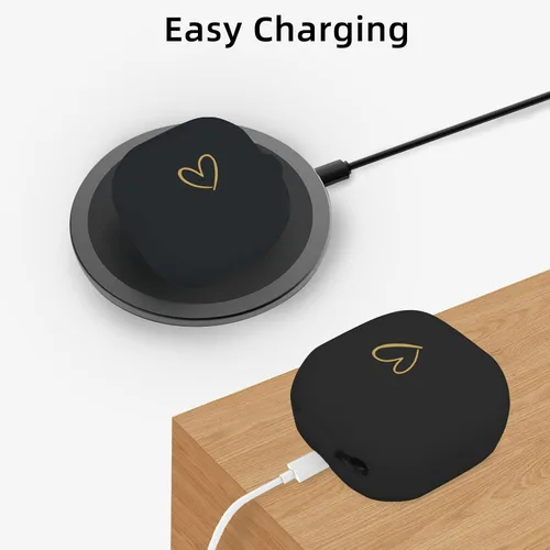 Vista 4 de Compatible con Samsung Galaxy Buds FE/Buds 2 / Buds Pro/Buds Live/Buds 2 Pro, funda de silicona suave con patrón de corazón dorado con bonito Negro