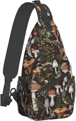 Vista 2 de Mochila cruzada de hongos para mujeres y hombres, bolsa de pecho para senderismo, camping, ciclismo, viajes, senderismo, ciclismo, Diseño de hongo