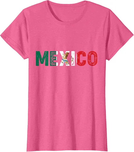 Vista 15 de Camiseta con texto en inglés «Mexico Vintage Letras» como bandera mexicana, Negro