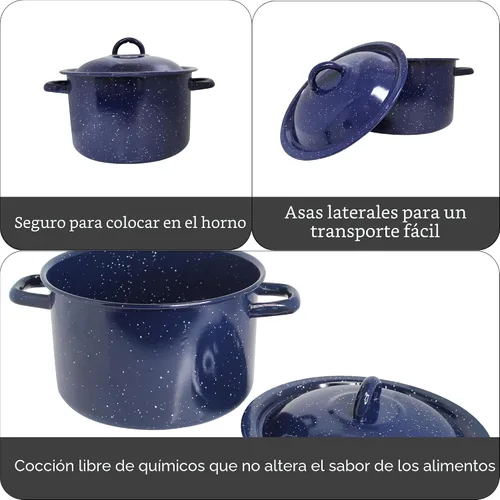 Vista 2 de IMUSA USA C20666-1062810W - Olla de acero esmaltada moteada con tapa, 4 cuartos de galón, azul