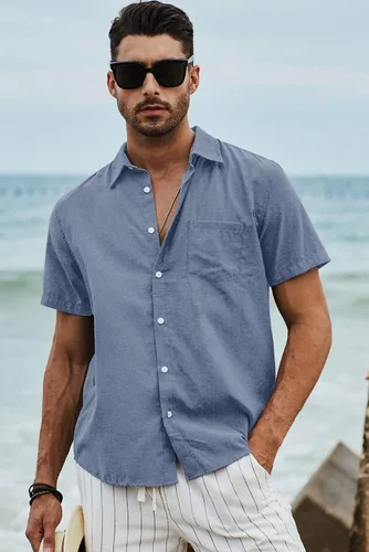 Vista 165 de JMIERR Camisas de vestir a rayas con botones y manga corta para hombre