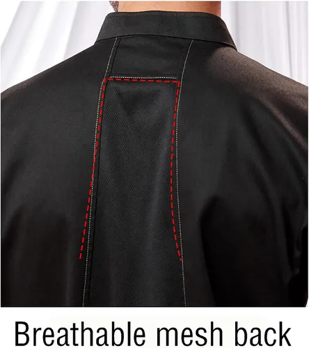 Vista 5 de Chaqueta de chef con cuello alto para hombre, manga 34, ligera, uniforme de chef con 2 bolsillos, profesional