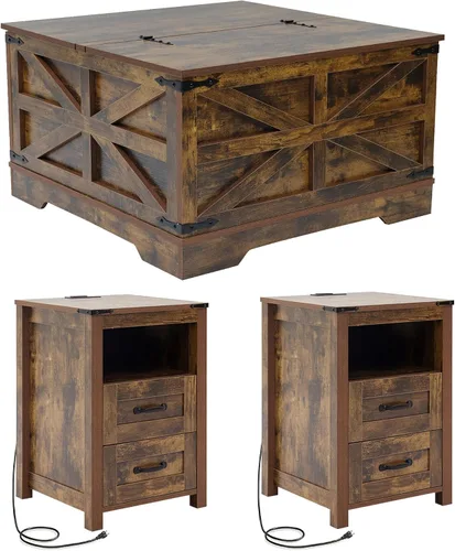 Vista 41 de Mesa de centro negra con almacenamiento, mesa de cóctel con parte superior elevadora con bisagras, mesa central cuadrada de madera con gran