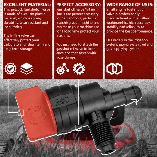 Vista 4 de MaxLLTo Válvula de cierre de combustible de repuesto 399517 396224 698182 compatible con Briggs & Stratton para línea de combustible ID de 1/4
