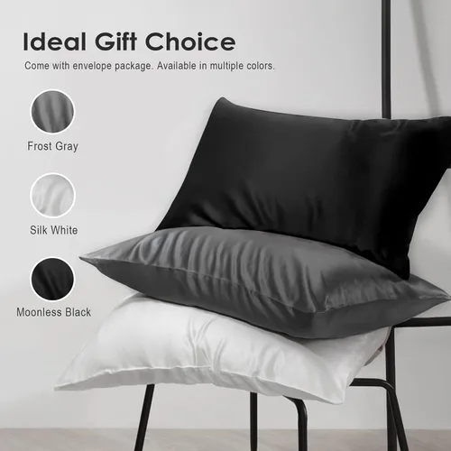 Vista 12 de Juego de 2 fundas de almohada de seda de morera pura, tamaño Queen con cremallera, grado 6A, 19 mommes, 600 hilos, suave, refrescante, agradable al