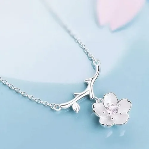Vista 4 de SEniutarm Collares para mujeres y niñas Flores de cerezo flores ramas de árbol colgante collar mujer elegante joyería colgante cadena de San