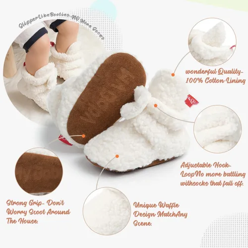 Vista 80 de Botines de forro polar para bebés, niños y niñas, pantuflas antideslizantes con agarre suave, zapatos de calcetín para recién nacidos, cuna