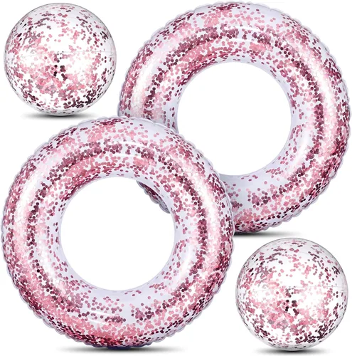 Vista 10 de Hungdao 4 piezas de flotadores inflables con purpurina para piscina, tubo de confeti y bola de playa con purpurina, pelota de playa inflable