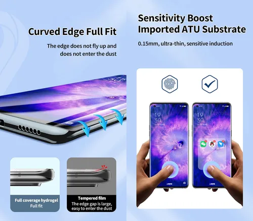 Vista 3 de Protector de pantalla frontal flexible para OnePlus 8/8 5G / 8 5G UW 6.55 "1+8 3D Película de hidrogel transparente TPU sensible al tacto Desbloqueo