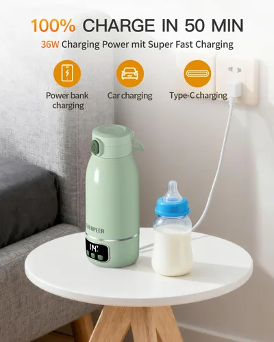 Vista 5 de Calentador de botellas portátil sobre la marcha, 17.6 onzas, 120 W, calentamiento uniforme más rápido, batería de larga duración de 17400 mAh
