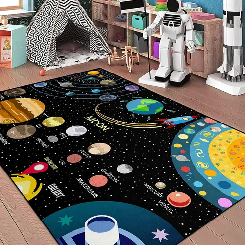 Vista 15 de Alfombras espaciales para dormitorio, alfombra Galaxy para habitación de niños, alfombras para sala de juegos, alfombra del sistema solar, 2 x 3 pies