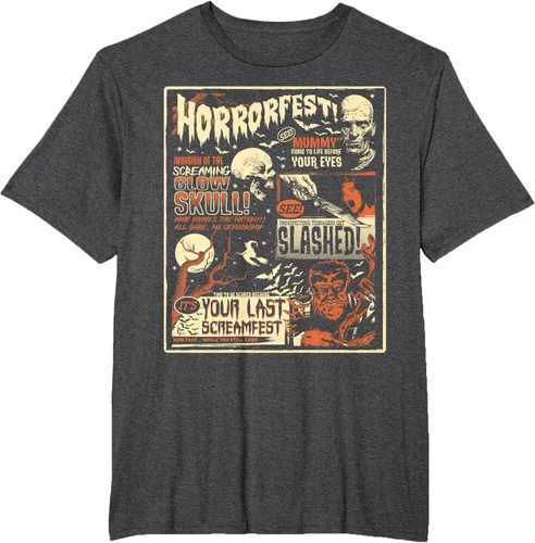 Vista 19 de Vintage Horrorfest Movie Poster Terror Old Time Halloween Camiseta S Negro