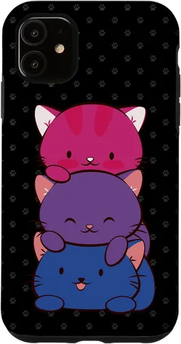 Vista 8 de Funda para iPhone 16 Bisexual Pride Kawaii Kitty Cat Stack Anime