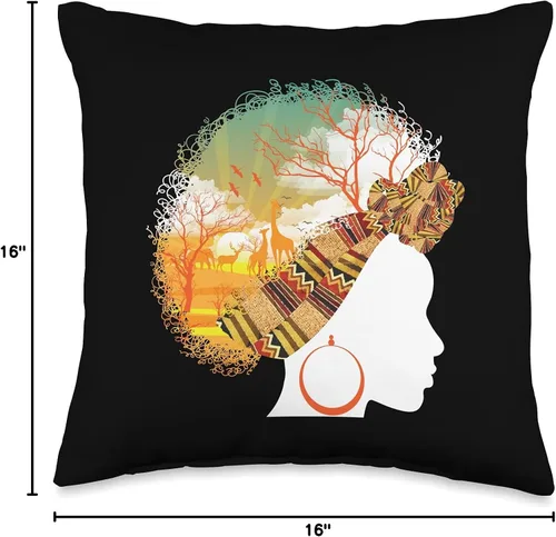 Vista 4 de Cool Love Afro American Melanin Culture Designs El mejor regalo de reina africana Almohada para mujer amante del safari de raíces negras, 16 x 16
