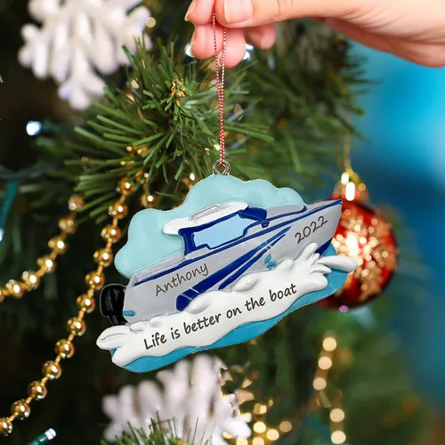 Vista 3 de Adorno de Navidad de barco, adorno personalizado para barco nuevo