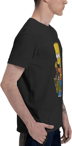 Vista 4 de The Simpsons Camisa cómoda de manga corta para hombre con cuello redondo de algodón de moda camiseta negra
