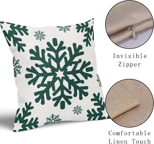 Vista 138 de Fundas de almohada decorativas de Navidad negras 40x40 cm con copos de nieve blancos de Navidad, juego de 2, temática rústica de invierno